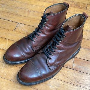 Mens Allen Edmonds Compton lace up brown leather ankle boots size 9.5